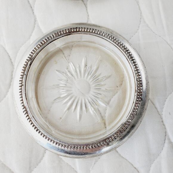 VNTG 1950s Leonard Silverplated Crystal Coasters Italy Set of 4 Starburst Glass - Picture 4 of 7